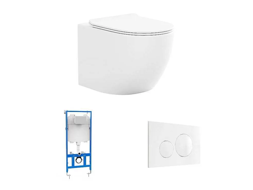 Vente-unique Sanita Suspensa Branco Brilhante Com Estrutura De Suporte E Placa De Descarga - Javoine* Sanita Suspensa