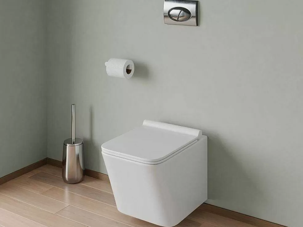 Vente-unique Sanita Suspensa Branco Com Estrutura De Suporte E Placa De Descarga Cromado Oval - Clemona* Sanita Suspensa