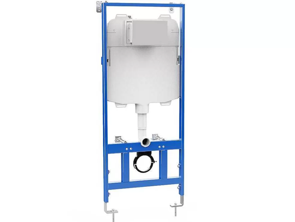 Vente-unique Sanita Suspensa Branco Com Estrutura De Suporte E Placa De Descarga Cromado Redondo - Clemona* Sanita Suspensa