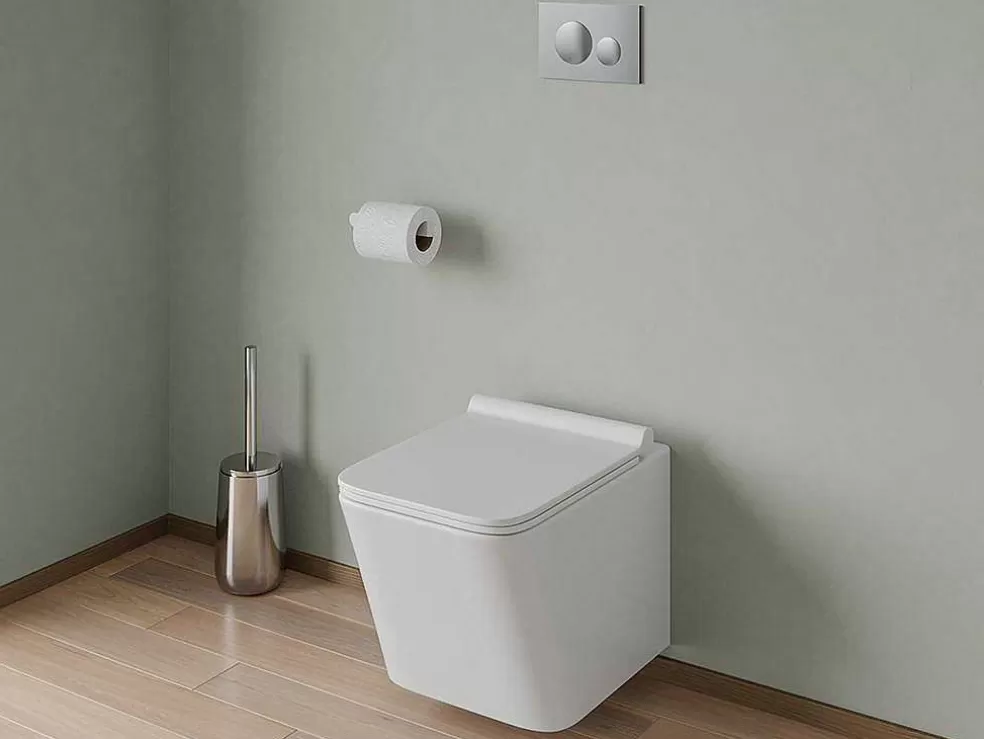 Vente-unique Sanita Suspensa Branco Com Estrutura De Suporte E Placa De Descarga Cromado Redondo - Clemona* Sanita Suspensa