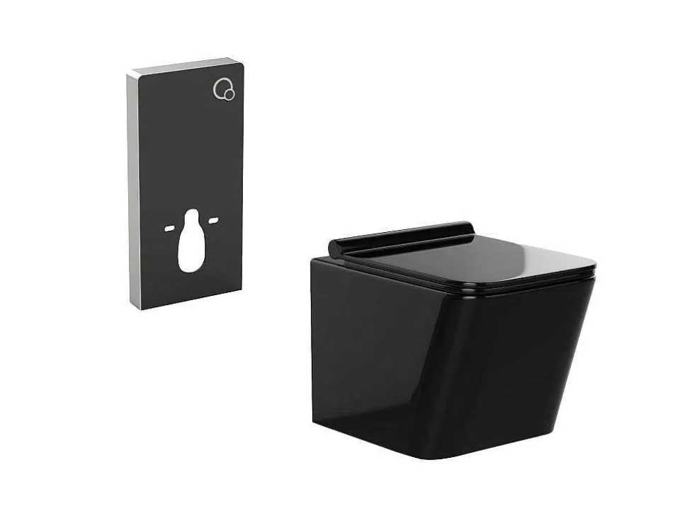 Vente-unique Sanita Suspensa Em Ceramica Preto Brilhante Com Estrutura De Suporte Decorativo - Clemona* Sanita Suspensa