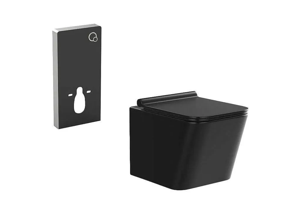 Vente-unique Sanita Suspensa Em Ceramica Preto Mate Com Estrutura De Suporte Decorativo - Clemona* Sanita Suspensa