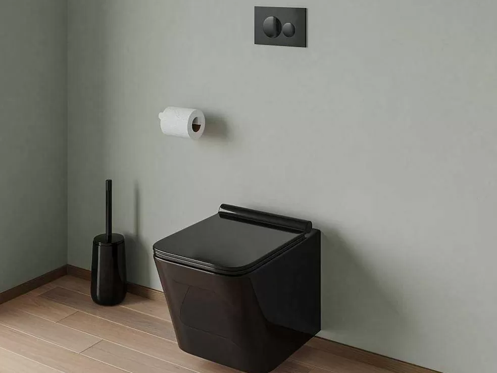 Vente-unique Sanita Suspensa Em Ceramica Preto Mate Com Opcao De Estrutura De Suporte E Placa De Descarga Redonda - Clemona* Sanita Suspensa
