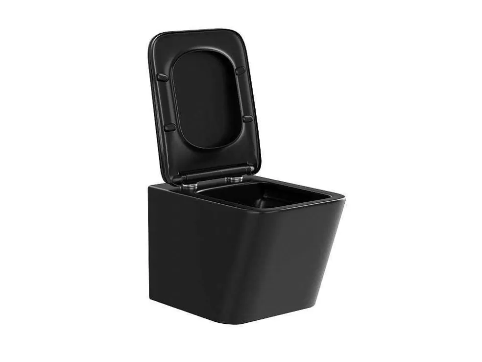 Vente-unique Sanita Suspensa Em Ceramica Preto Mate Com Opcao De Estrutura De Suporte E Placa De Descarga Redonda - Clemona* Sanita Suspensa