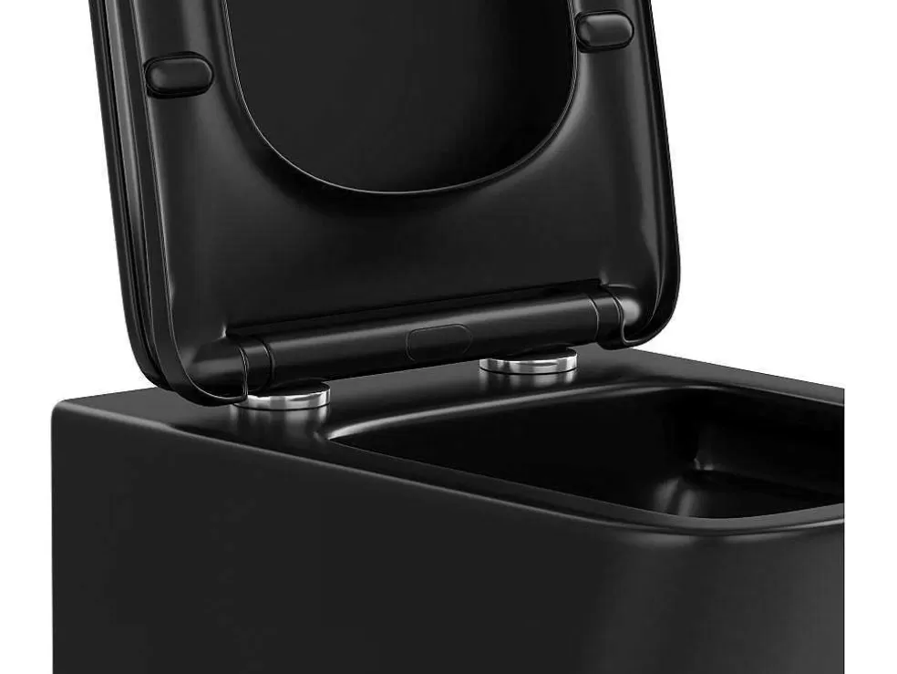 Vente-unique Sanita Suspensa Em Ceramica Preto Mate Com Opcao De Estrutura De Suporte E Placa De Descarga Redonda - Clemona* Sanita Suspensa
