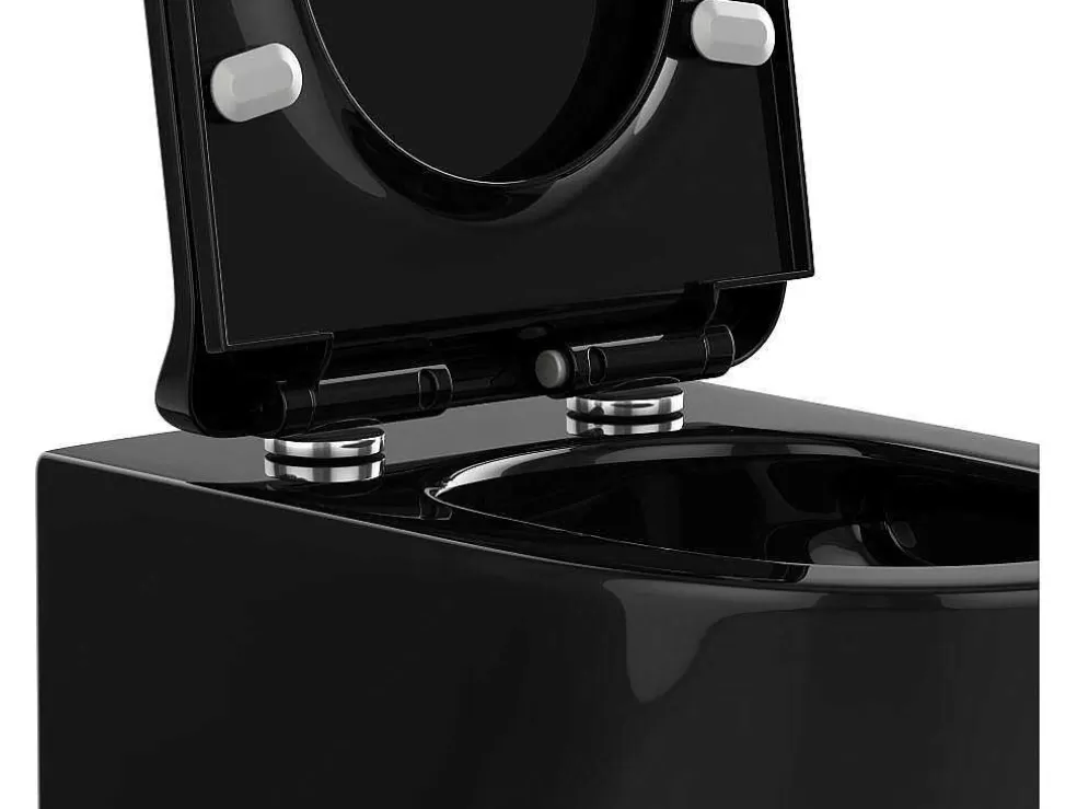 Vente-unique Sanita Suspensa Preto Brilhante Com Estrutura De Suporte E Placa De Descarga - Javoine* Sanita Suspensa