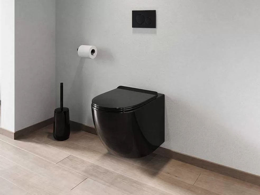 Vente-unique Sanita Suspensa Preto Brilhante Com Estrutura De Suporte E Placa De Descarga - Javoine* Sanita Suspensa