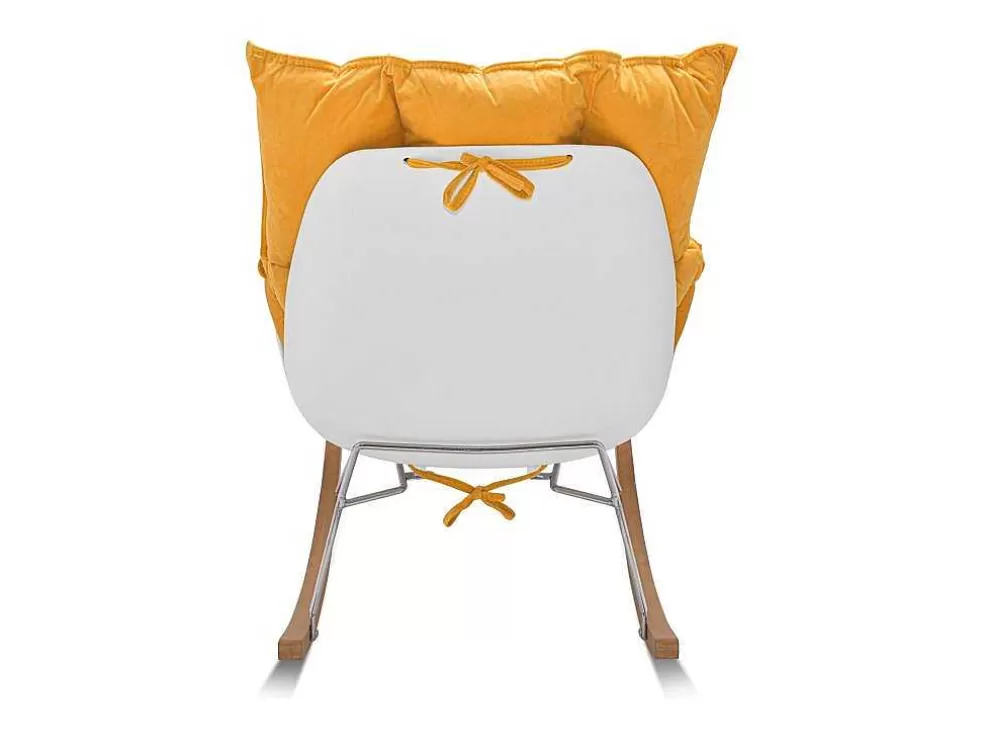 Frankystar Santiago - Poltrona De Balanco Design Em Pp E Madeira De Pinho. Cadeira De Baloico Com Almofada De Veludo Amarelo Delia Acolchoada E Acolchoada* Poltrona Em Tecido