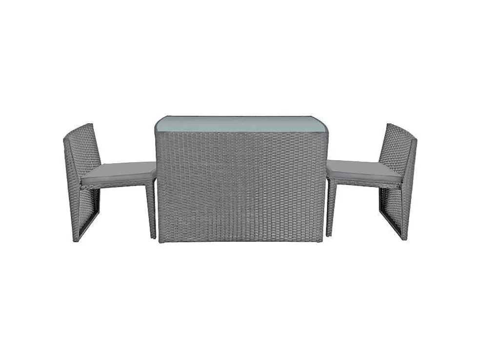 Happy Garden Santorin Moveis De Jardim Embutidos Em Resina Cinzenta Para 2 - Almofadas Cinzentas* Conjunto Mesa E Cadeiras De Jardim