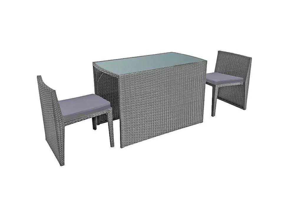Happy Garden Santorin Moveis De Jardim Embutidos Em Resina Cinzenta Para 2 - Almofadas Cinzentas* Conjunto Mesa E Cadeiras De Jardim