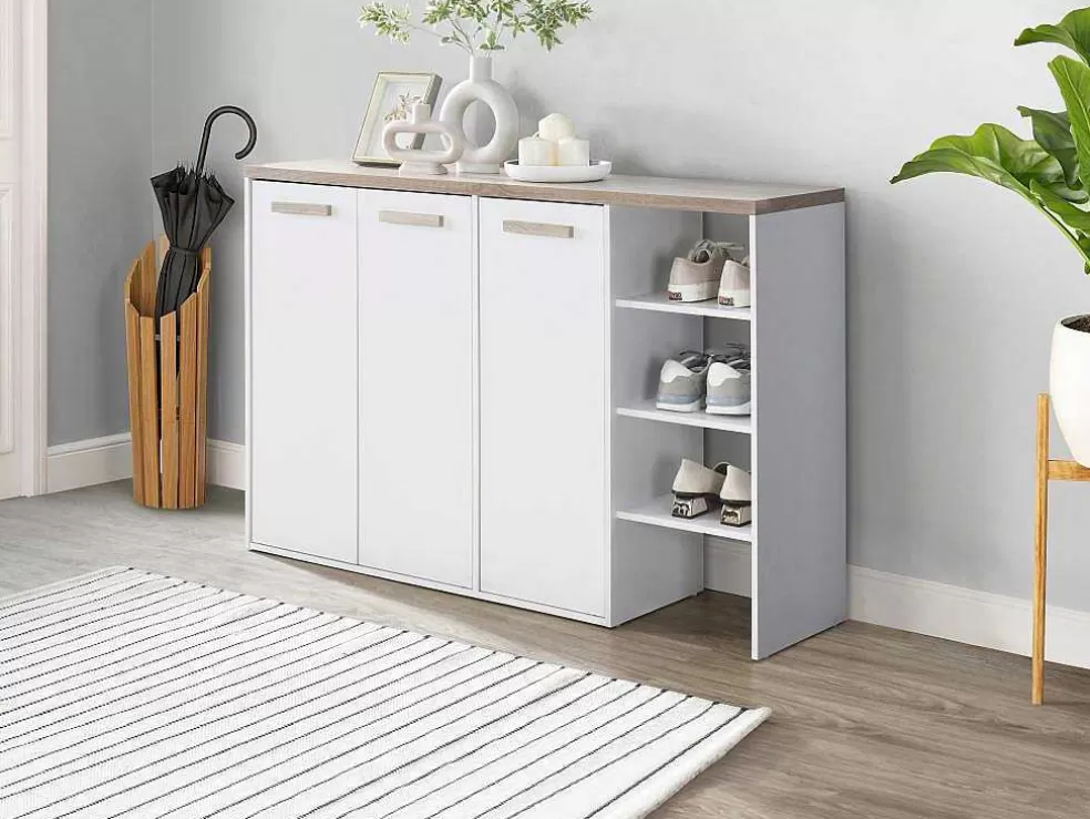 Vente-unique Sapateira Com 3 Portas E 3 Nichos Branco E Natural Claro - Skaido* Sapateira