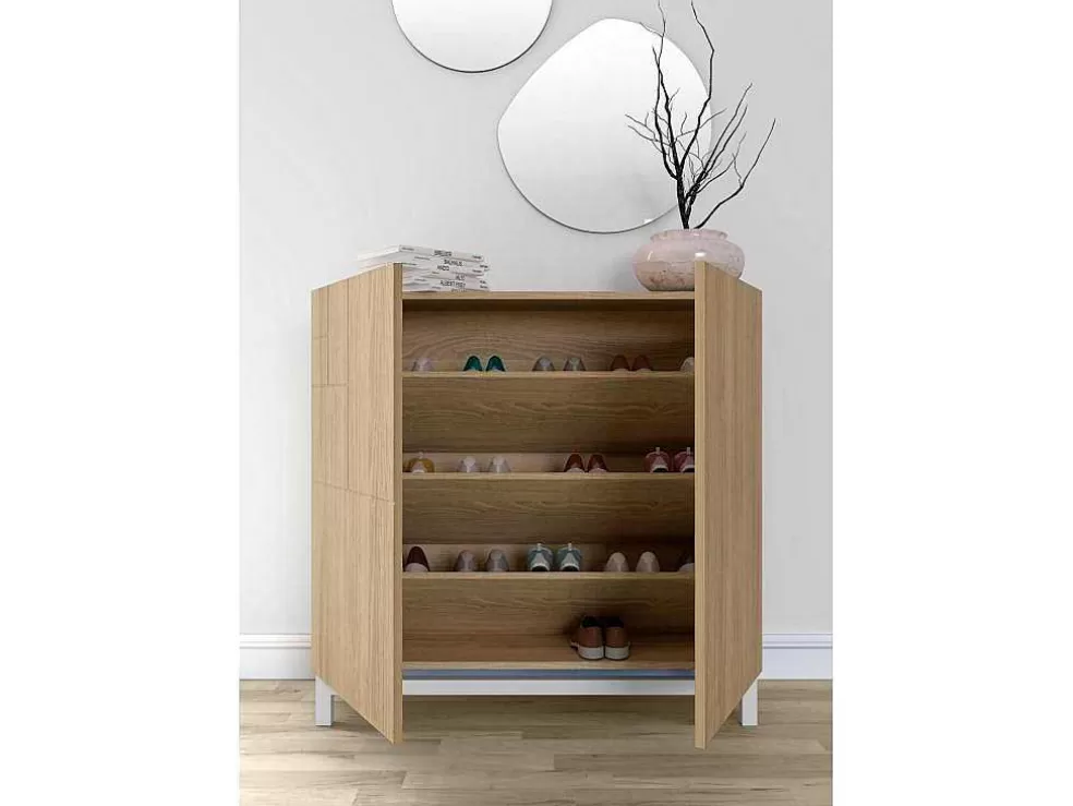 Herdasa Sapateiro/Móvel Organização - H90Cm X L90Cm X P27Cm Carvalho Dourado Pernas Branco - Copenhague* Sapateira