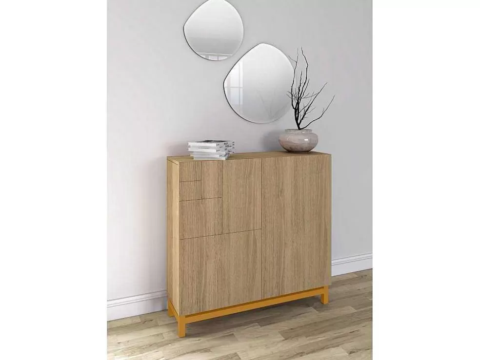 Herdasa Sapateiro/Móvel Organização - H90Cm X L90Cm X P27Cm Carvalho Dourado Pernas Mostarda - Copenhague* Sapateira