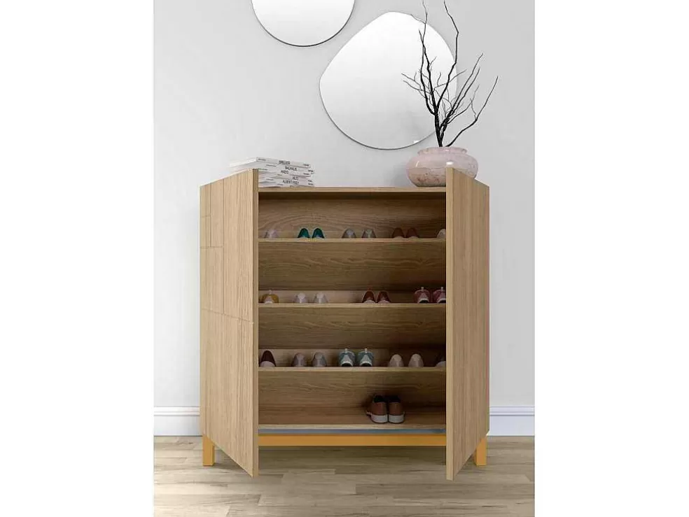Herdasa Sapateiro/Móvel Organização - H90Cm X L90Cm X P27Cm Carvalho Dourado Pernas Mostarda - Copenhague* Sapateira