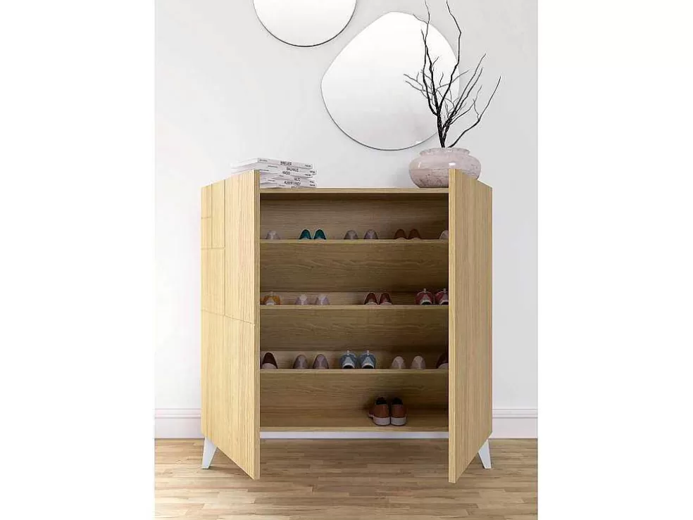 Herdasa Sapateiro/Móvel Organização - H87Cm X L90Cm X P27Cm Chene Dore Pernas Branco Bergen* Sapateira