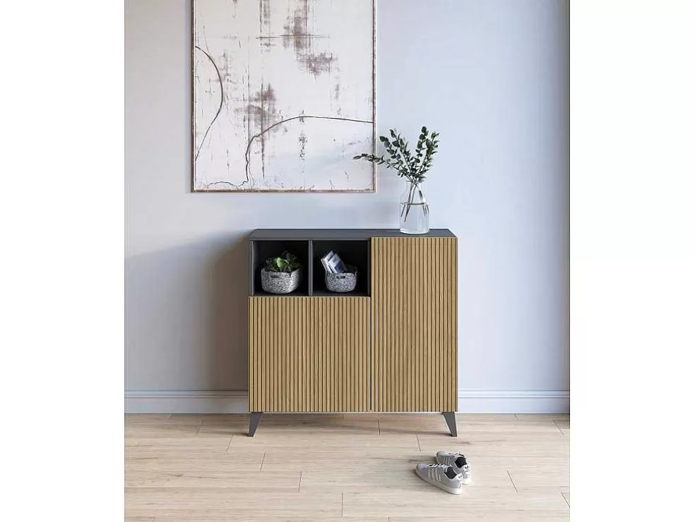 Herdasa Sapateiro/Móvel Organização - H87Cm X L90Cm X P27Cm Cinza Grafite Portas Serrado - Moss* Sapateira