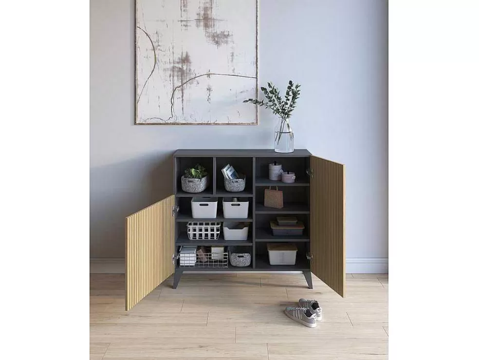 Herdasa Sapateiro/Móvel Organização - H87Cm X L90Cm X P27Cm Cinza Grafite Portas Serrado - Moss* Sapateira