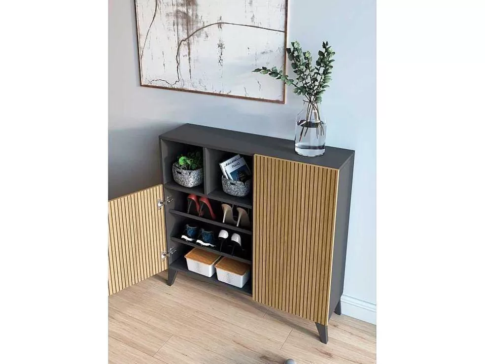 Herdasa Sapateiro/Móvel Organização - H87Cm X L90Cm X P27Cm Cinza Grafite Portas Serrado - Moss* Sapateira
