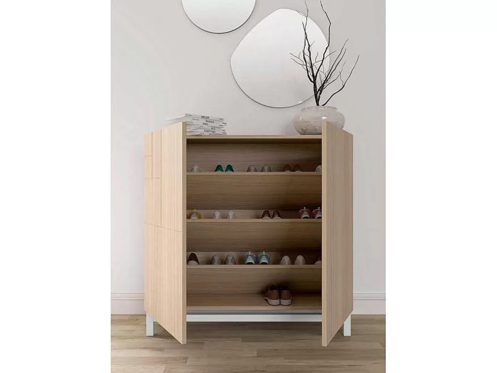 Herdasa Sapateiro/Móvel Organização - H90Cm X L90Cm X P27Cm Nogueira Clara Pernas Branco - Copenhague* Sapateira