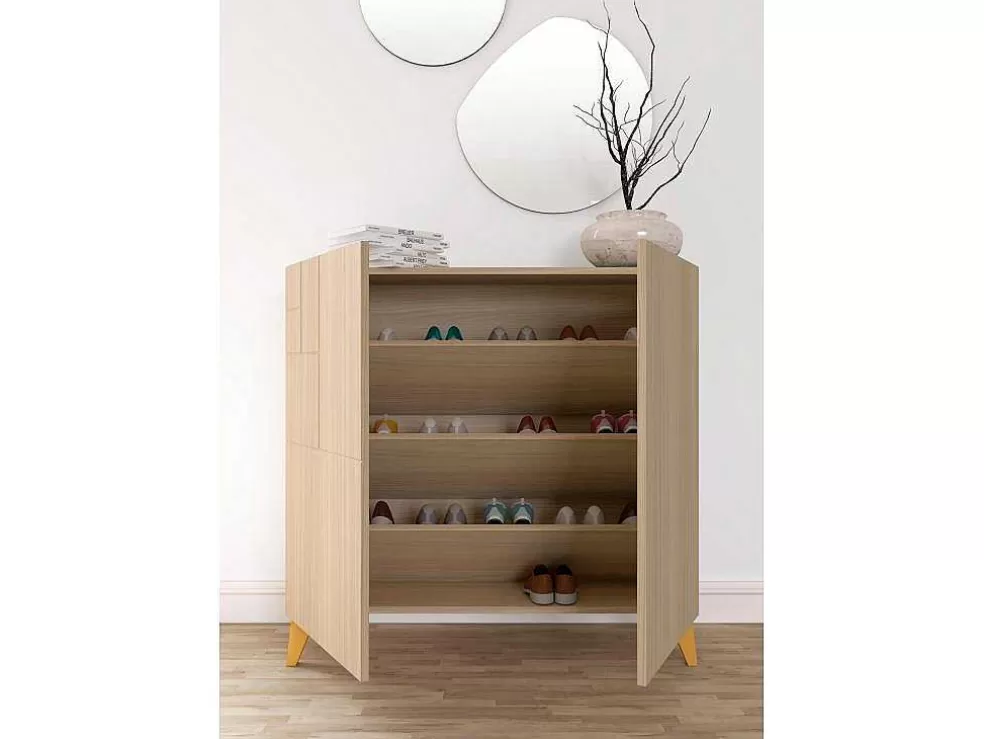 Herdasa Sapateiro/Móvel Organização - H87Cm X L90Cm X P27Cm Nogueira Clara Pernas Mostarda - Bergen* Sapateira