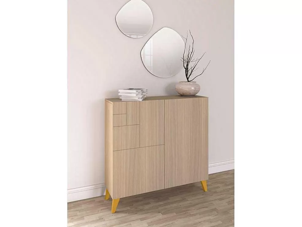 Herdasa Sapateiro/Móvel Organização - H87Cm X L90Cm X P27Cm Nogueira Clara Pernas Mostarda - Bergen* Sapateira