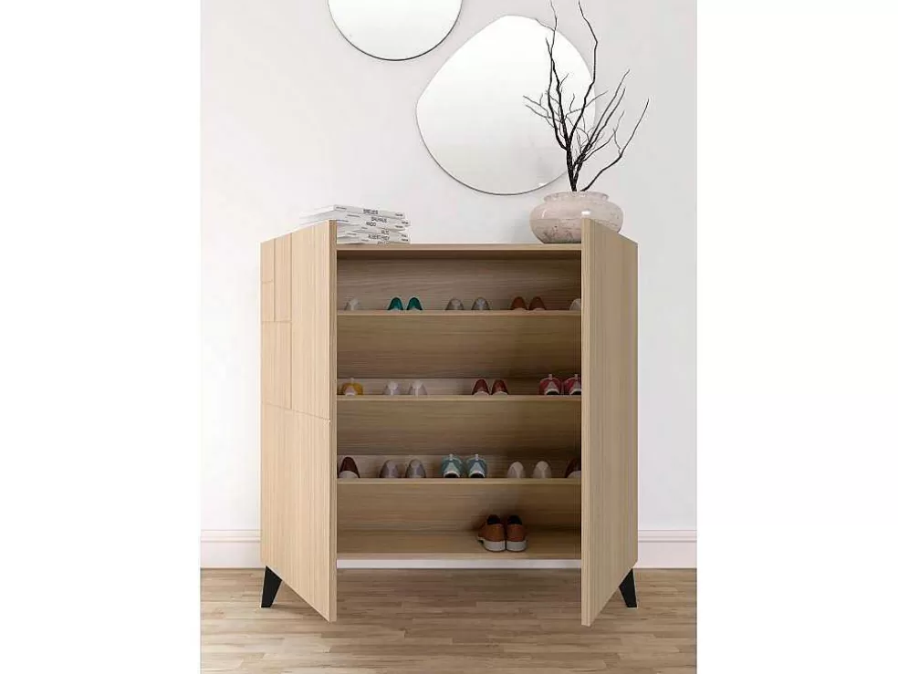 Herdasa Sapateiro/Móvel Organização - H87Cm X L90Cm X P27Cm Nogueira Clara Pernas Preto - Bergen* Sapateira