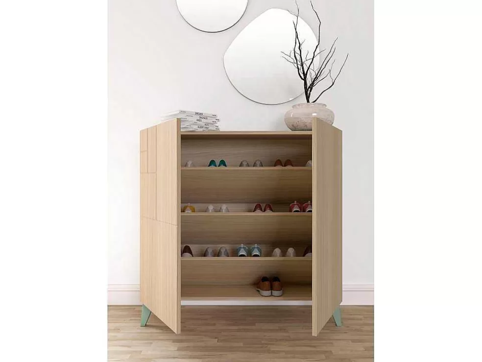 Herdasa Sapateiro/Móvel Organização - H87Cm X L90Cm X P27Cm Nogueira Clara Pernas Verde - Bergen* Sapateira