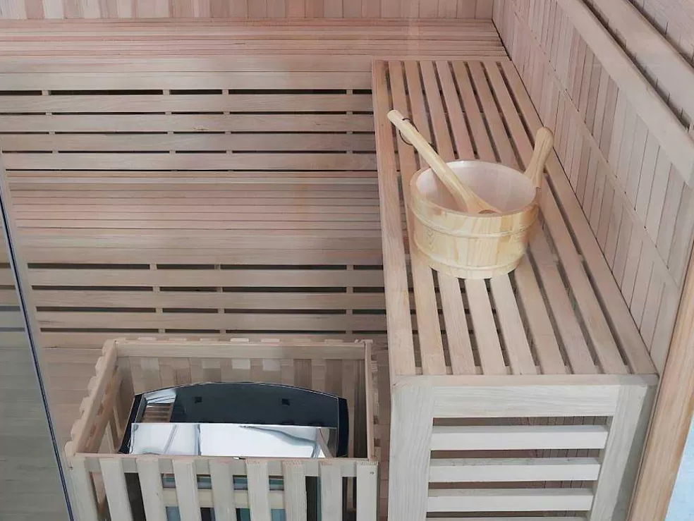 VOGUE SAUNA Sauna Tradicional Finlandesa De Canto 4/5 Lugares De Vidro Gama Prestige Imatra - C220*L220*A210 Cm* Sauna Clássica