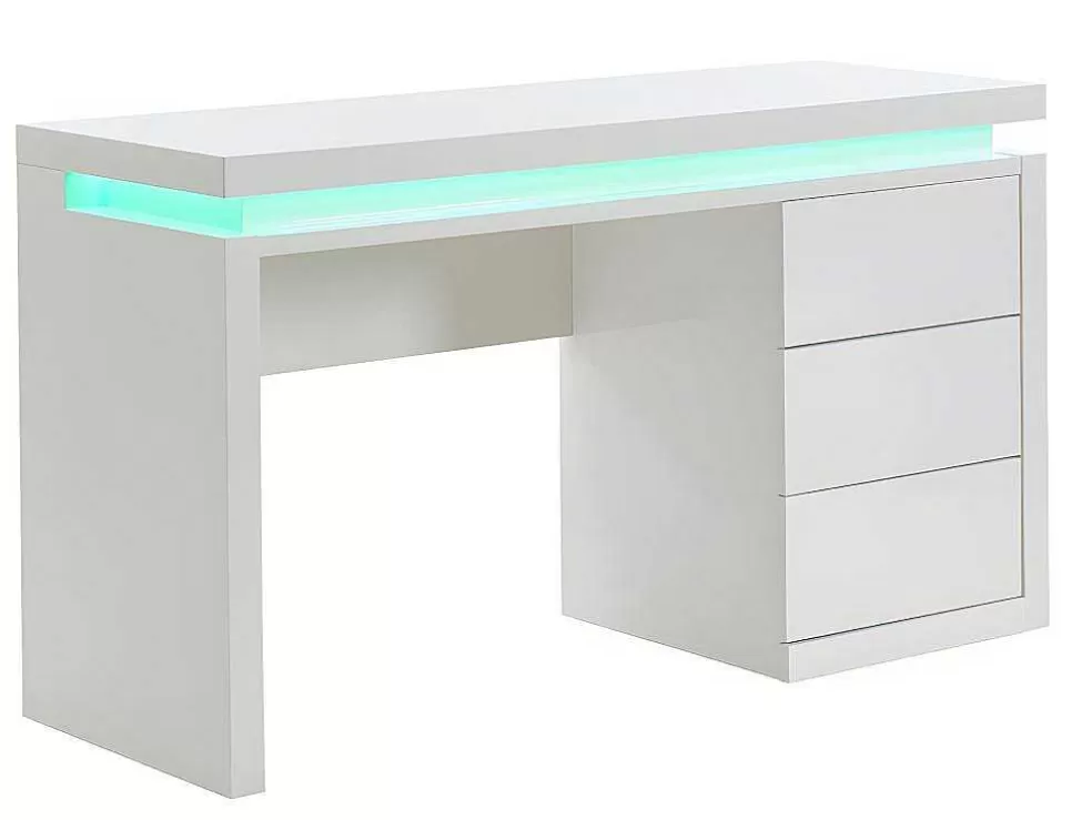 Vente-unique Secretária Com 3 Gavetas - Mdf Lacado A Branco - Leds - Emerson* Secretária