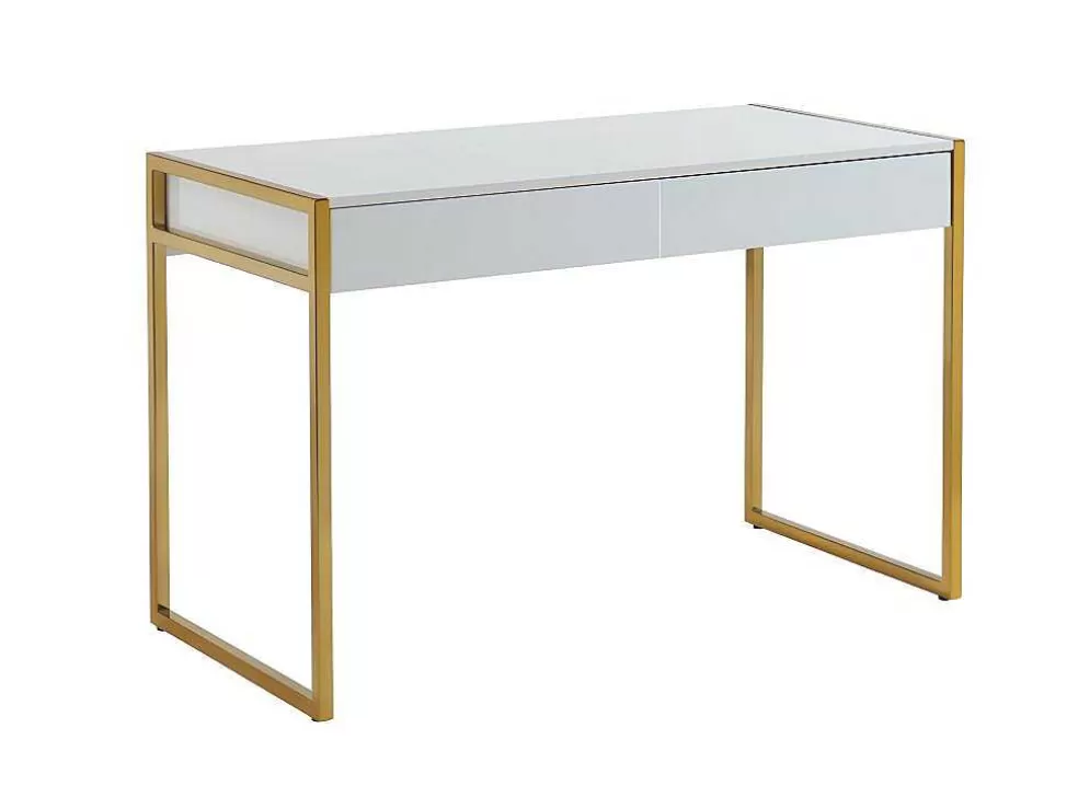 PASCAL MORABITO Secretária Com 2 Gavetas Em Mdf E Metal Cor Branco E Dourado - Mason* Secretária