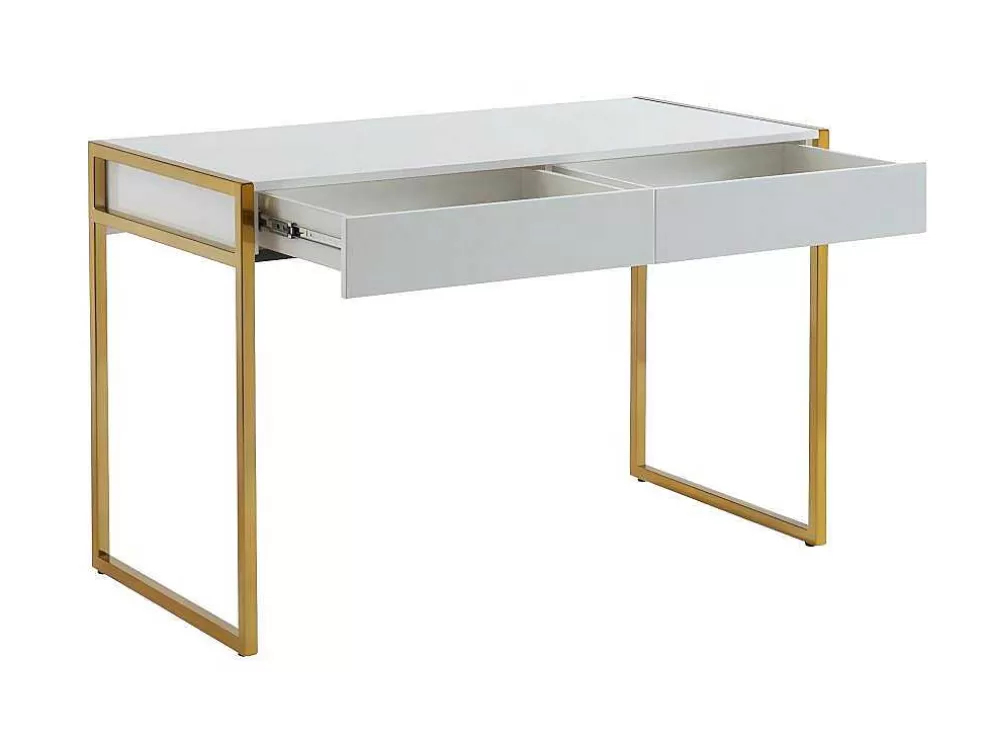 PASCAL MORABITO Secretária Com 2 Gavetas Em Mdf E Metal Cor Branco E Dourado - Mason* Secretária