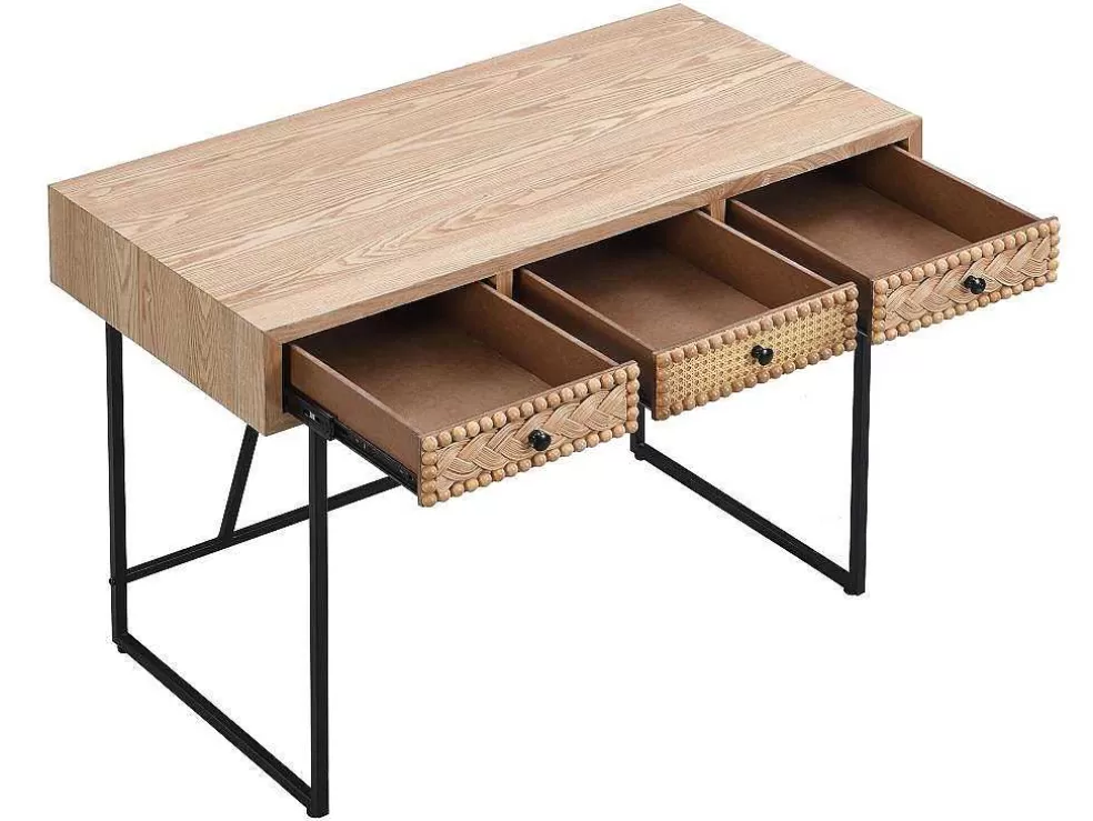 Vente-unique Secretária Com 3 Gavetas Mdf E Metal Cor Natural E Preto - Akivi* Secretária