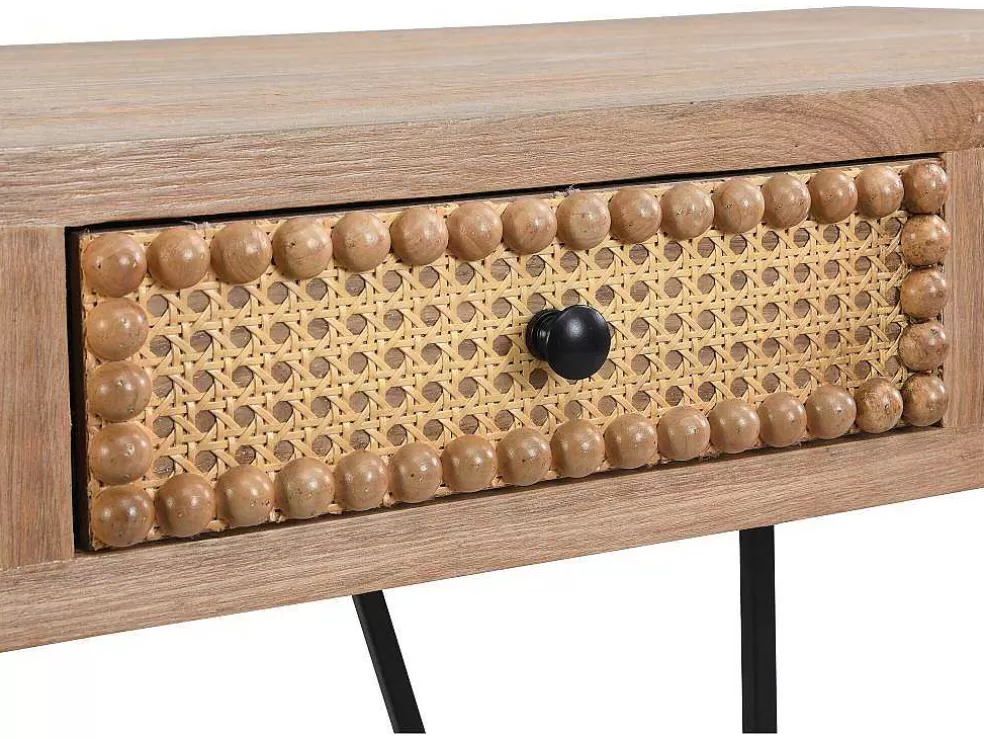 Vente-unique Secretária Com 3 Gavetas Mdf E Metal Cor Natural E Preto - Akivi* Secretária