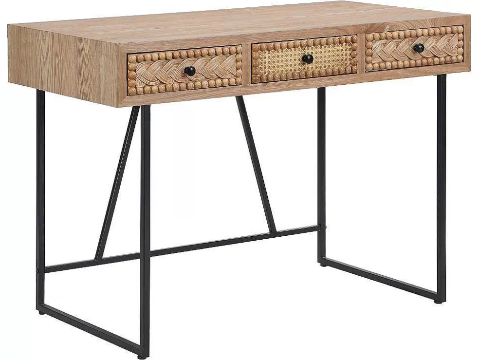 Vente-unique Secretária Com 3 Gavetas Mdf E Metal Cor Natural E Preto - Akivi* Secretária