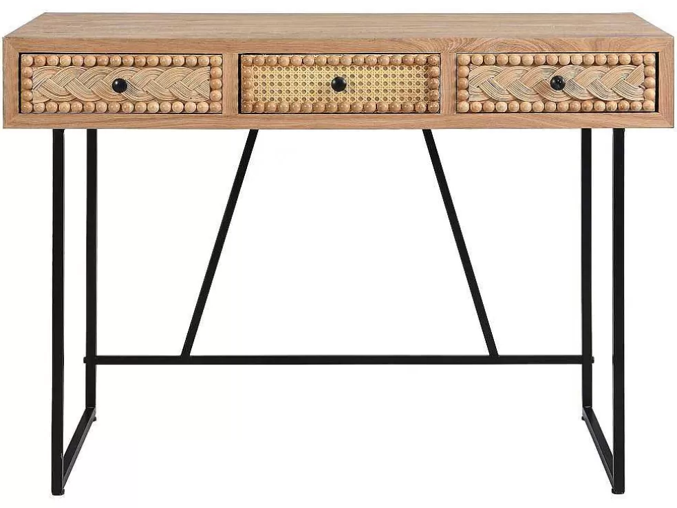 Vente-unique Secretária Com 3 Gavetas Mdf E Metal Cor Natural E Preto - Akivi* Secretária