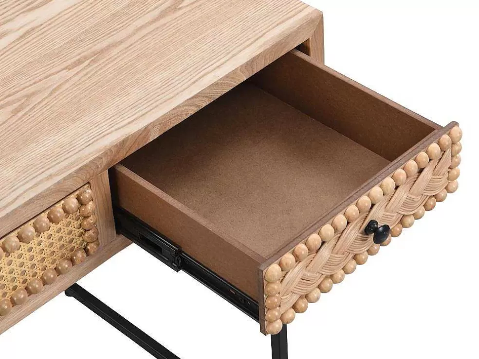 Vente-unique Secretária Com 3 Gavetas Mdf E Metal Cor Natural E Preto - Akivi* Secretária