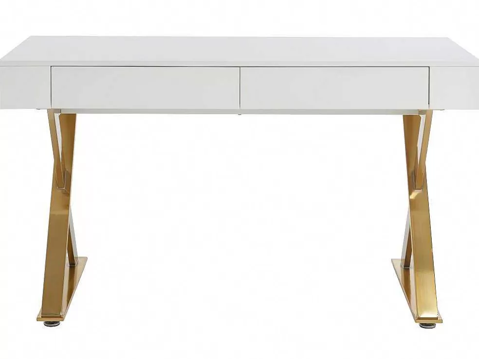 PASCAL MORABITO Secretária Com 2 Gavetas, Mdf Lacado E Metal, Branco E Dourado - Pleisa* Secretária