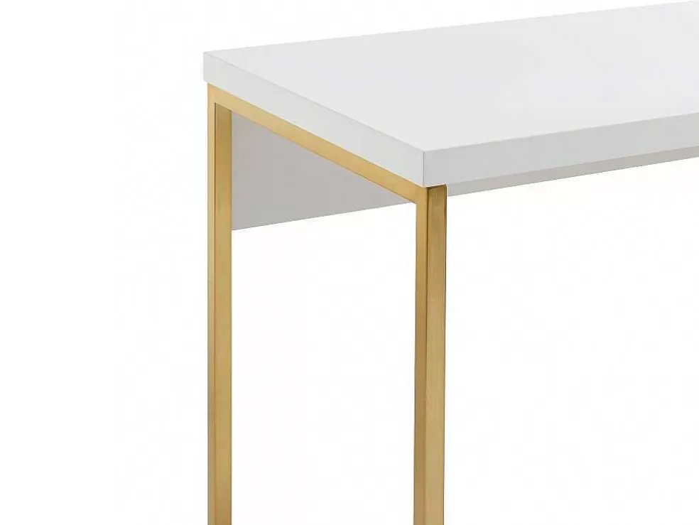 PASCAL MORABITO Secretária Com 3 Gavetas, Mdf Lacado E Metal, Branco E Dourado - Timfia* Secretária