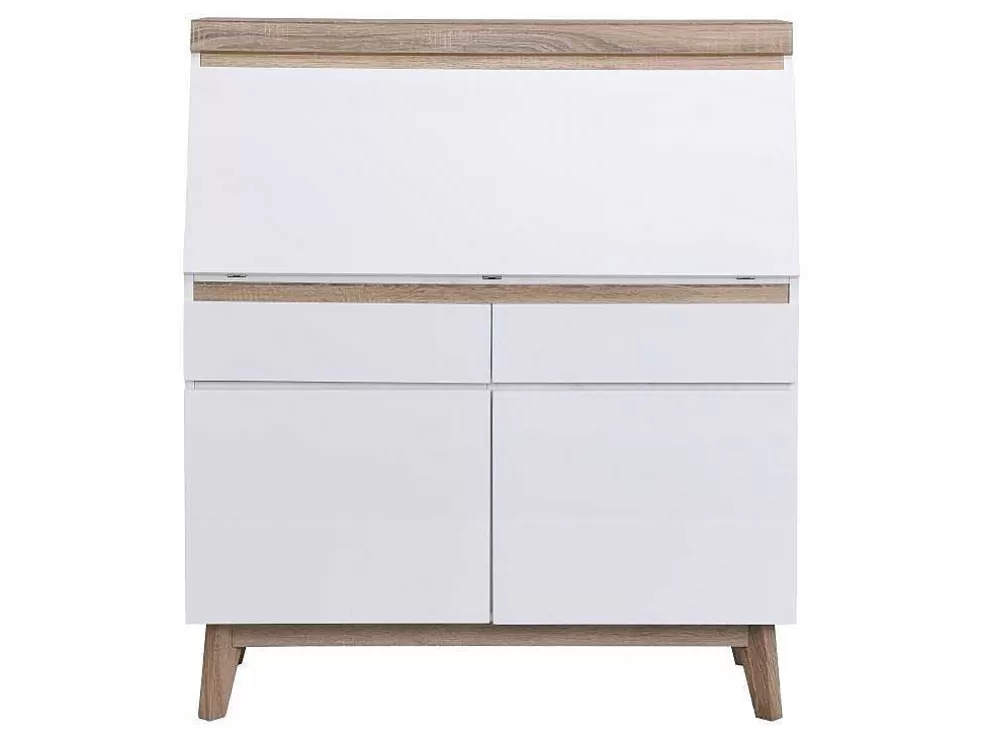 Vente-unique Secretária Com 2 Portas E 2 Gavetas Mdf Branco E Natural - Rilesa* Secretária