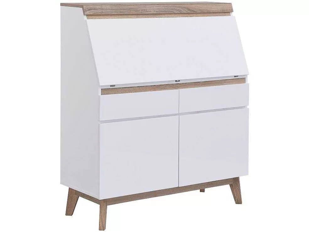 Vente-unique Secretária Com 2 Portas E 2 Gavetas Mdf Branco E Natural - Rilesa* Secretária