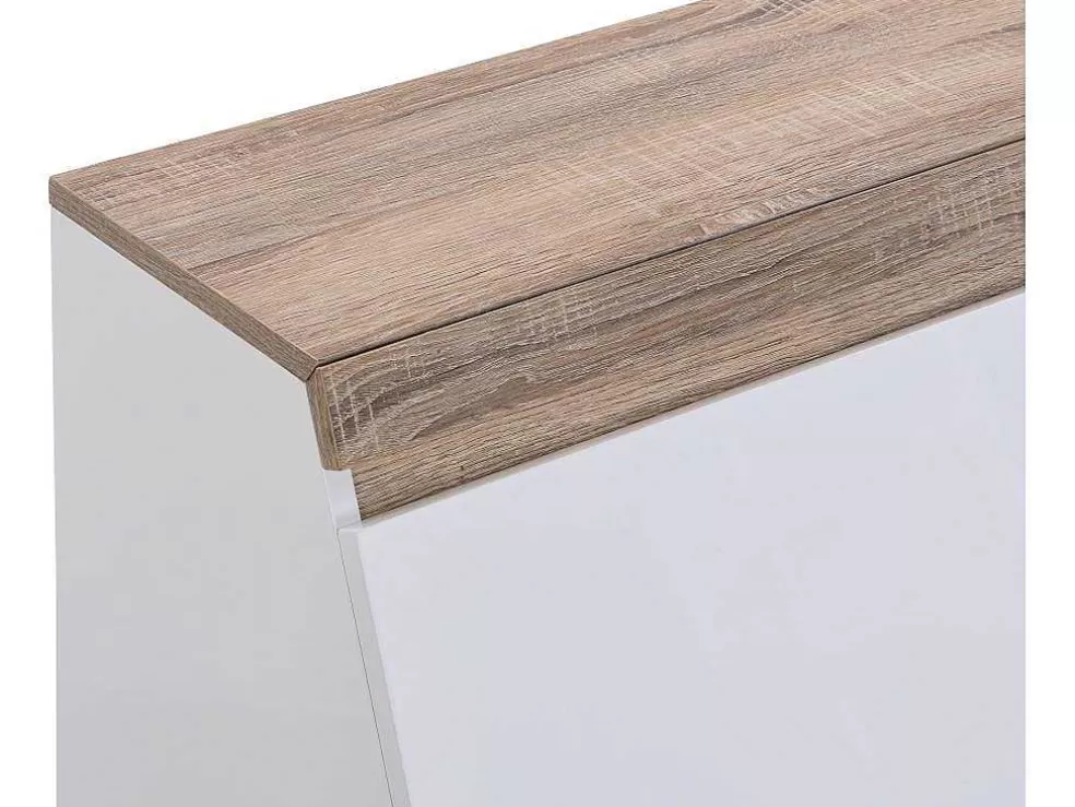 Vente-unique Secretária Com 2 Portas E 2 Gavetas Mdf Branco E Natural - Rilesa* Secretária
