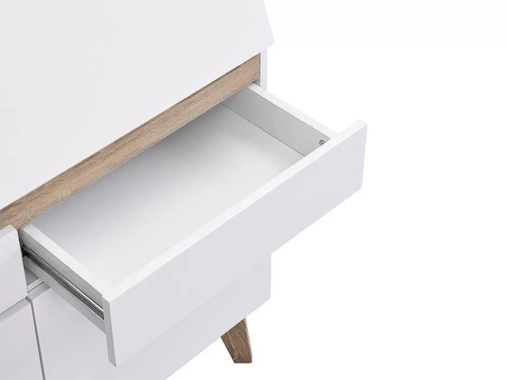Vente-unique Secretária Com 2 Portas E 2 Gavetas Mdf Branco E Natural - Rilesa* Secretária