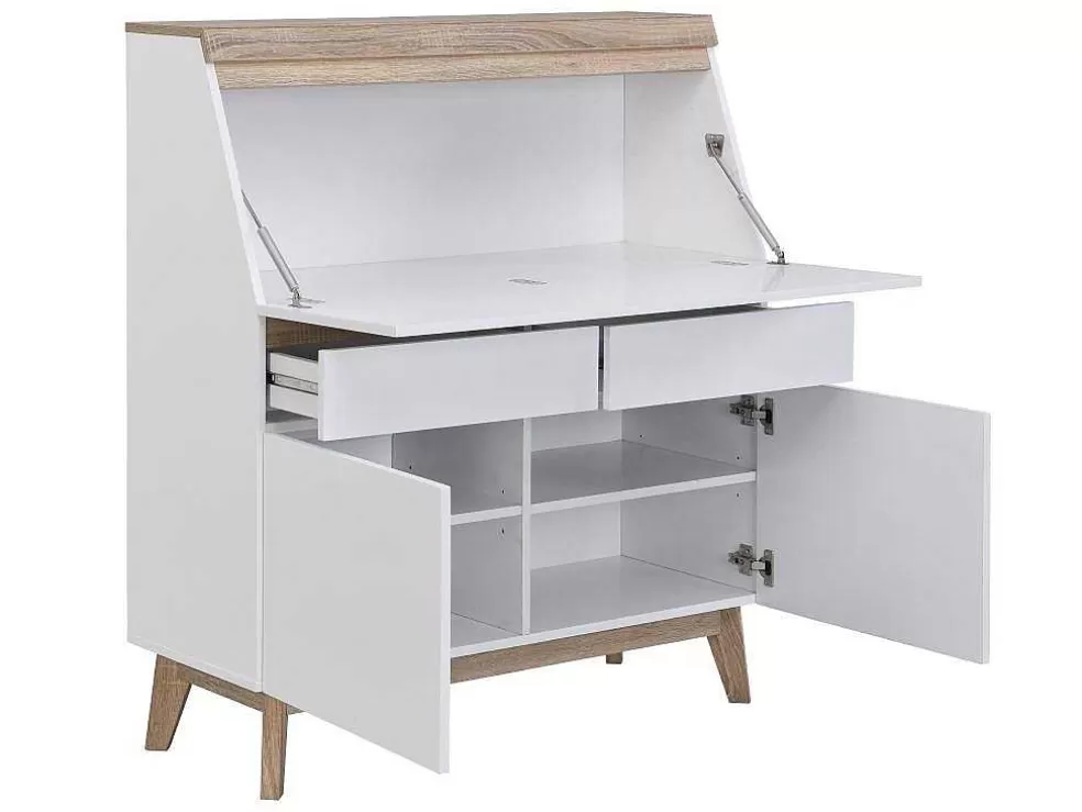 Vente-unique Secretária Com 2 Portas E 2 Gavetas Mdf Branco E Natural - Rilesa* Secretária