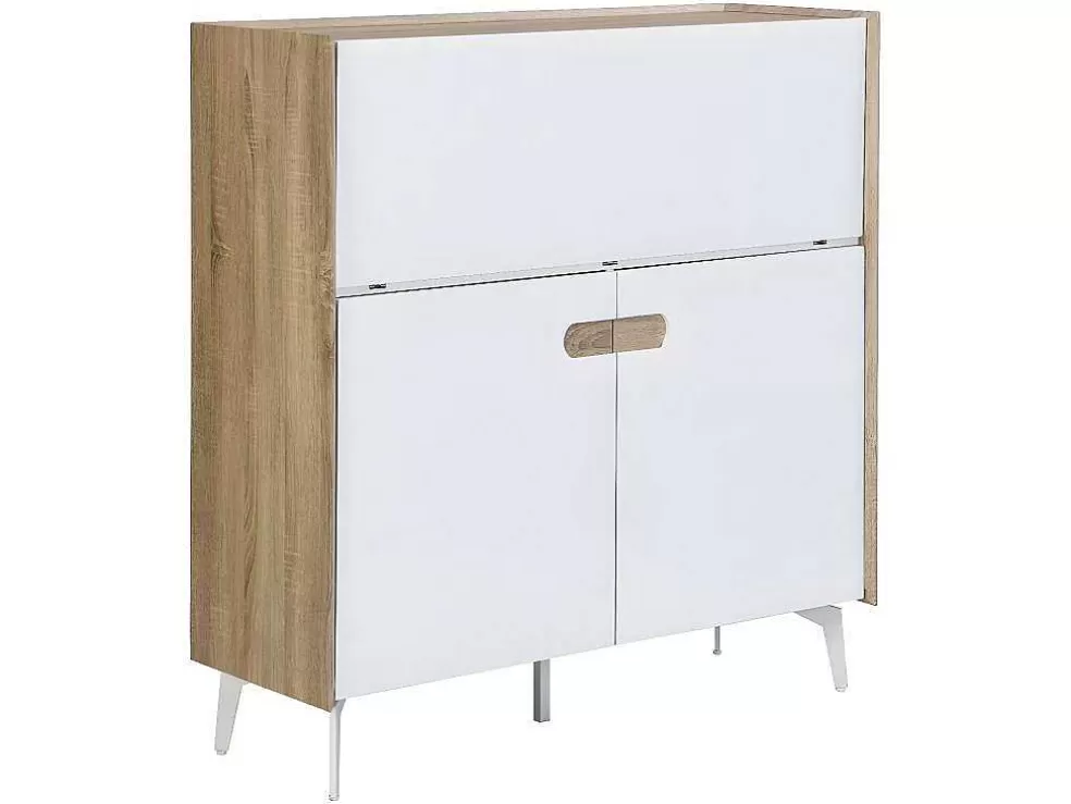 Vente-unique Secretária Com 3 Portas Mdf E Metal Cor Natural E Branco - Derelis* Secretária