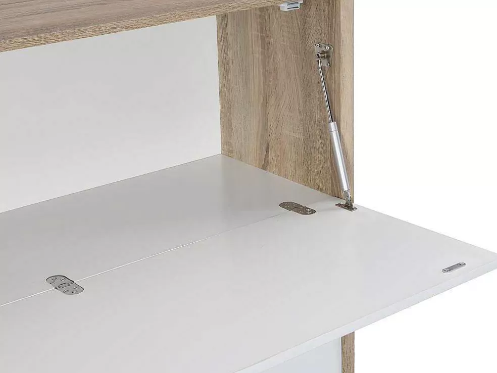 Vente-unique Secretária Com 3 Portas Mdf E Metal Cor Natural E Branco - Derelis* Secretária