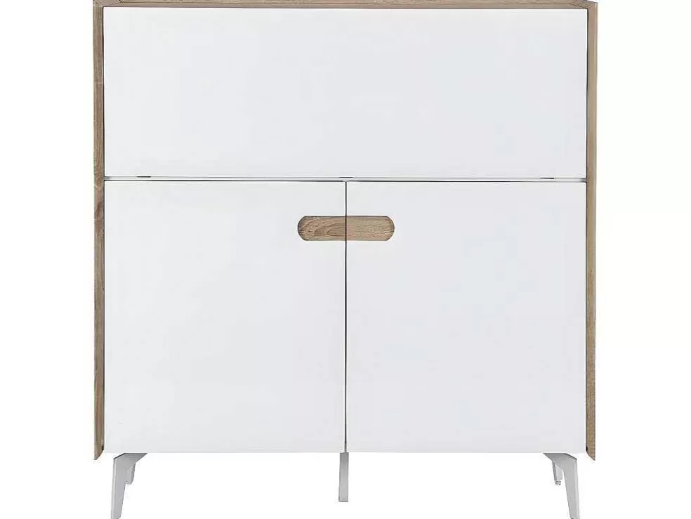 Vente-unique Secretária Com 3 Portas Mdf E Metal Cor Natural E Branco - Derelis* Secretária