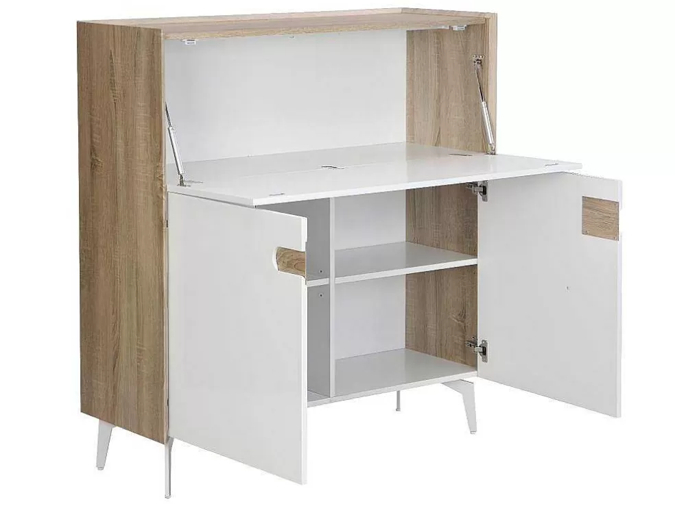 Vente-unique Secretária Com 3 Portas Mdf E Metal Cor Natural E Branco - Derelis* Secretária