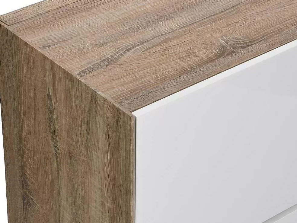 Vente-unique Secretária Com 3 Portas Mdf E Metal Cor Natural E Branco - Derelis* Secretária