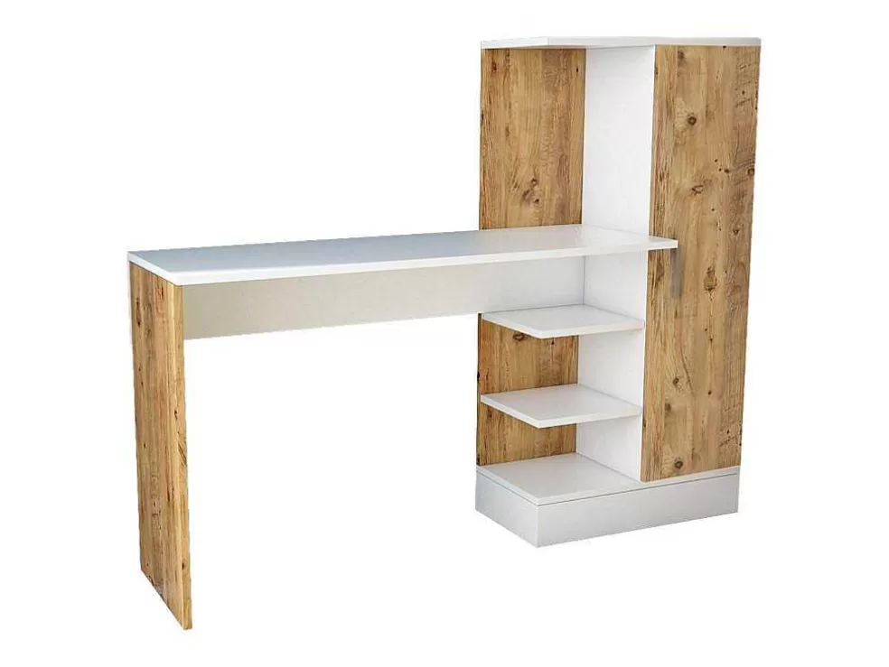 Vente-unique Secretária Com Armário De Arrumação Cor Natural E Branco - Milaria* Secretária