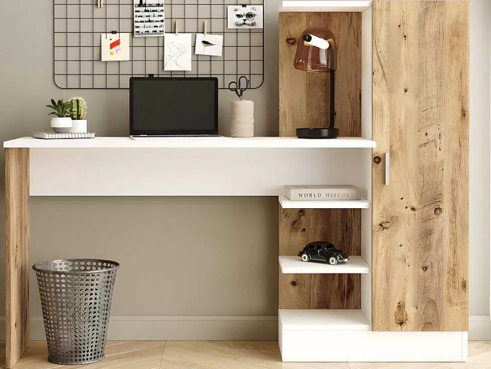 Vente-unique Secretária Com Armário De Arrumação Cor Natural E Branco - Milaria* Secretária